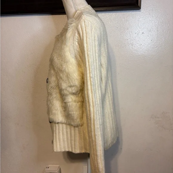 LOFT Cream Faux Fur Cardigan Sweater